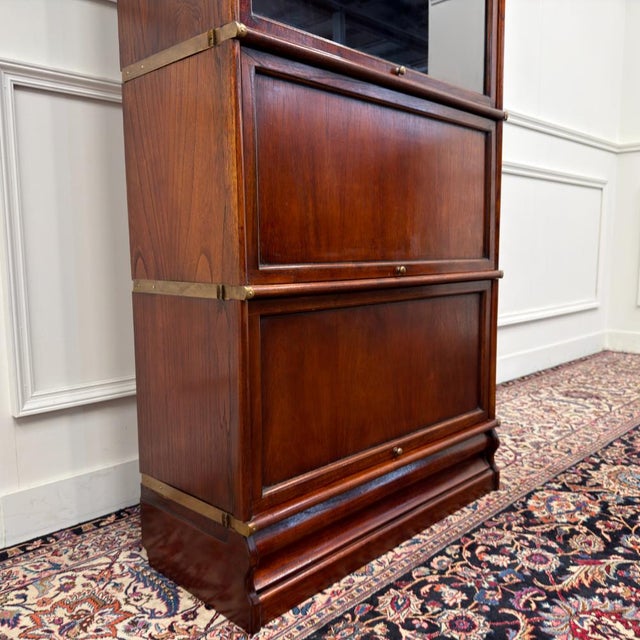 Brown English Bookcase in Brass, Glass, and Ash in the style of Globe-Wernicke For Sale - Image 8 of 13