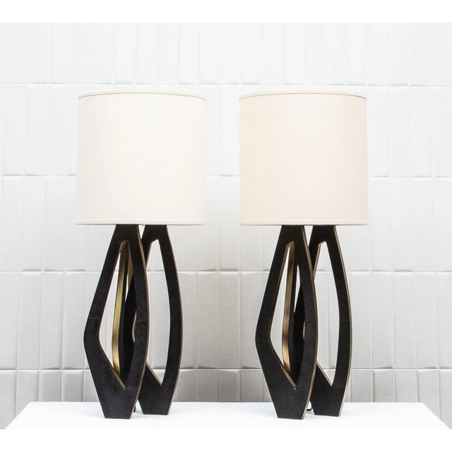 Modern Pair of Modern Lamps in Black Shagreen With Bronze Patina Brass by R&y Augousti For Sale - Image 3 of 9