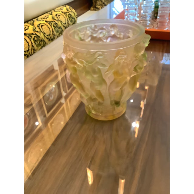 1950s 1950s Vintage XL Crystal Heavy Glass Art Vase, Green Pink Ombré Naked Ladies For Sale - Image 5 of 13