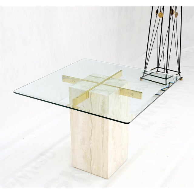 Square Travertine Base Glass Top Side End Occasional Coffee Lamp Table For Sale - Image 10 of 12