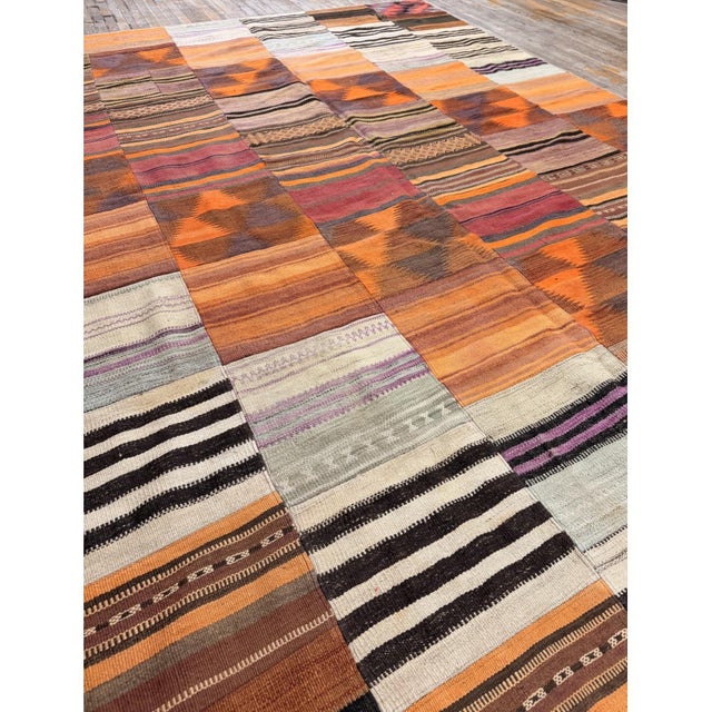 1930s Colorful Geometric Antique Turkish Village Kilim Flatweave Room Size Rug For Sale In New York - Image 6 of 7