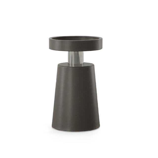 Transitional Juno Leather Accent Table, Charcoal For Sale - Image 3 of 3