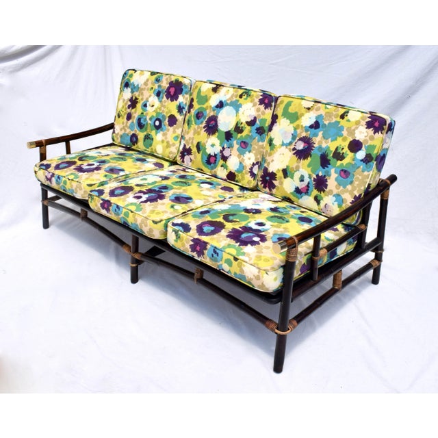 Ficks Reed Superb 1950's Rattan, Cane and Brass Sofa by John Wisner for Ficks Reed For Sale - Image 4 of 11