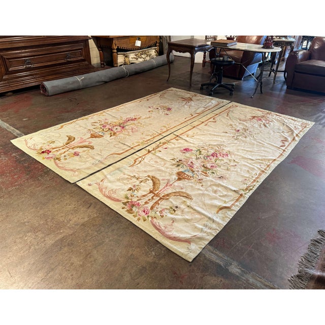 Decorate a wall, doorway, or grand hallway with this elegant pair of antique portière tapestries. Handwoven in France...