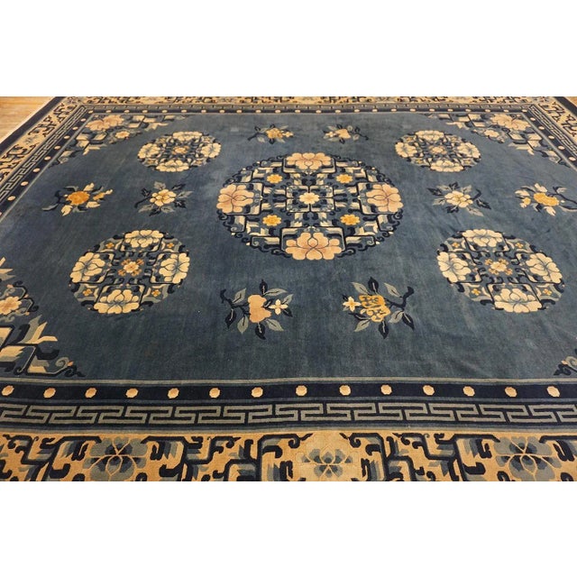 1980s Royal Blue Medallion Vintage Chinese Peking Carpet 9'6'' X 12'4'' Knotted Wool Rug For Sale - Image 12 of 15