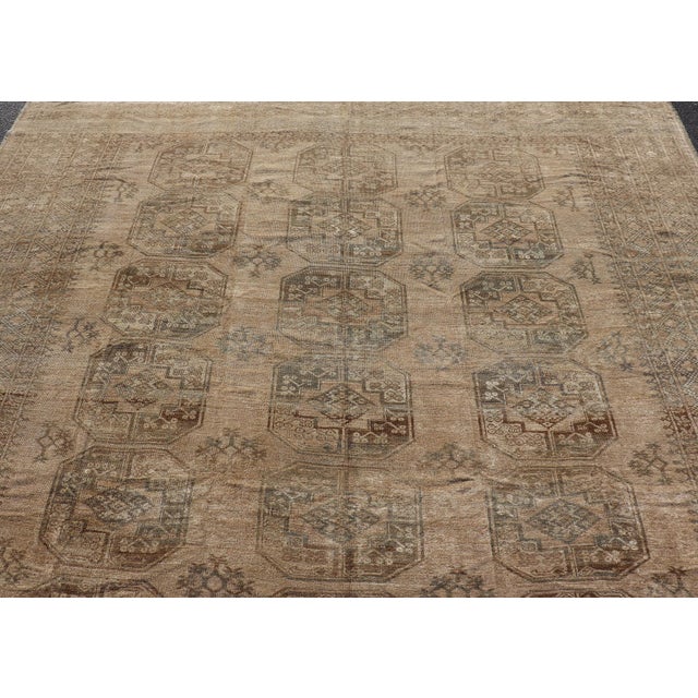 All-Over Gul Design Turkmen Vintage Ersari Rug in Soft Brown and Taupe For Sale In Atlanta - Image 6 of 11