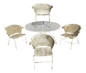 Vintage Mid Century Modern Woodard Style Wrought Iron Garden Patio Dining Set 5p