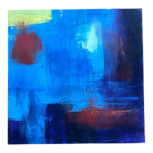 Abstract Blue and Red Oil Painting on Board