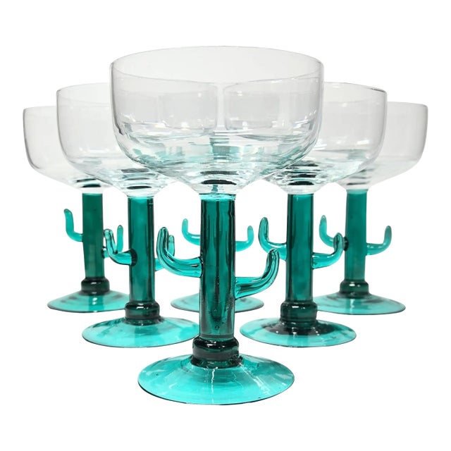 1980s Cactus Stem Margarita Glasses- Set of Six For Sale