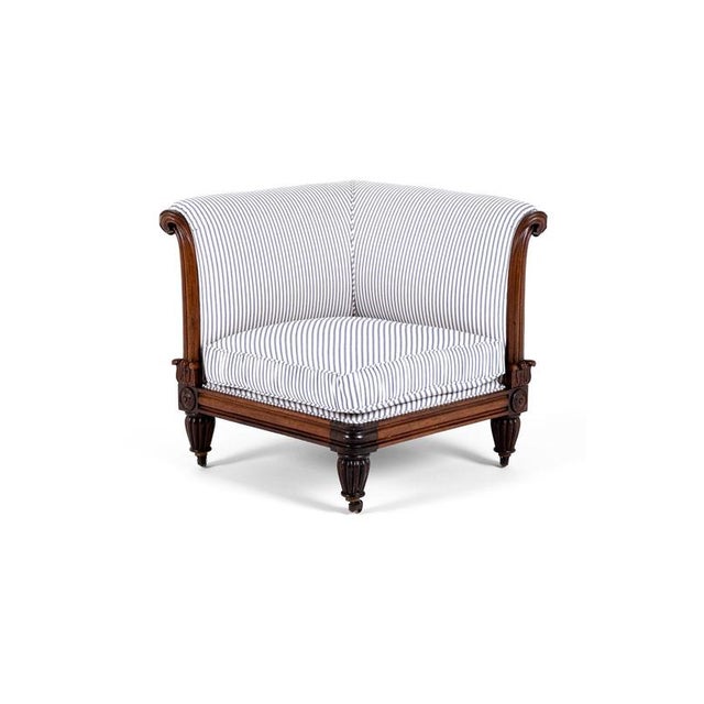 Antique Corner Lounge Chair in Princeton Ticking, 1800s For Sale - Image 14 of 14