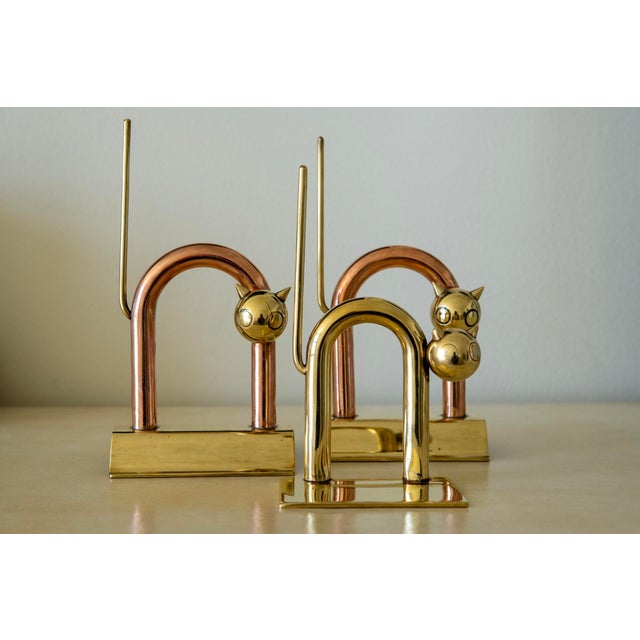 1930s Walter Von Nessen Copper and Brass "Cat" Doorstop For Sale - Image 5 of 5