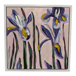 Modern Abstract Floral Acrylic Painting on Canvas, Signed, Framed, Dated For Sale