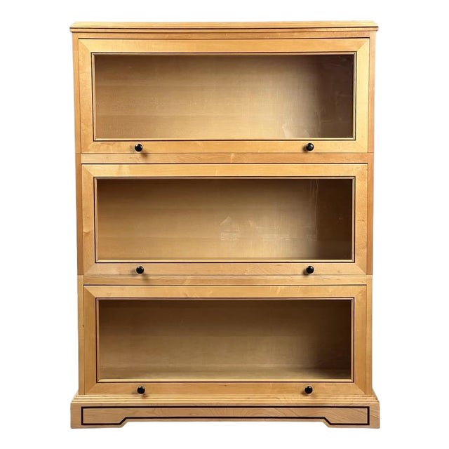Vintage Bench Made Maple With Wenge Inlay Three Stack Barrister Bookcase For Sale