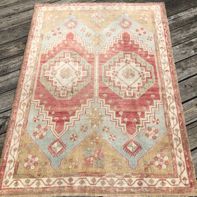 Turkish Vintage Rug | Double Medallion | 4x5 For Sale - Image 4 of 7