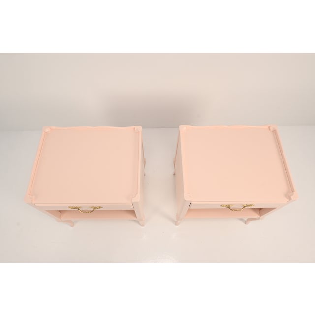 Henredon French Provincial Louis XV Style Pink Lacquered Nightstands, Pair | Newly Refinished For Sale In South Bend - Image 6 of 15
