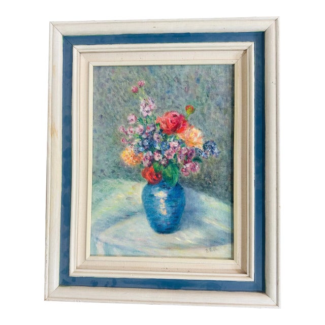 Vintage Floral Oil on Canvas Painting, Framed For Sale