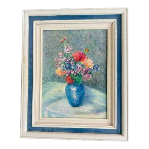 Vintage Floral Oil on Canvas Painting, Framed