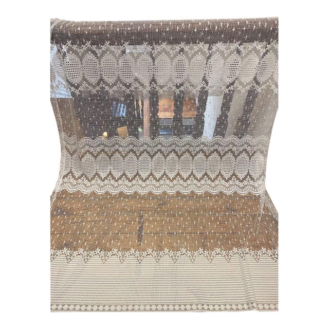 Vintage Lace Curtain Panel 58”w C 82”l Valance 58”w X 20”l For Sale