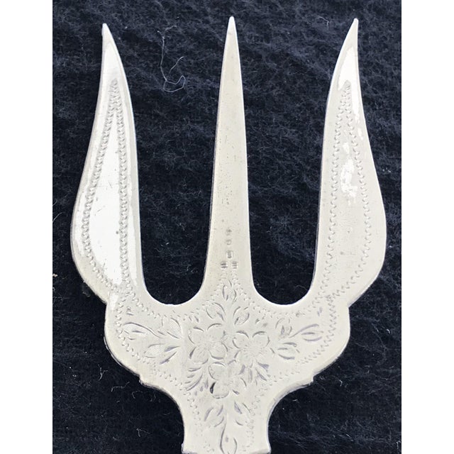 Antique British Bread Fork or Serving Fork With Hallmarks and Carved Twig Handle For Sale In Portland, ME - Image 6 of 9