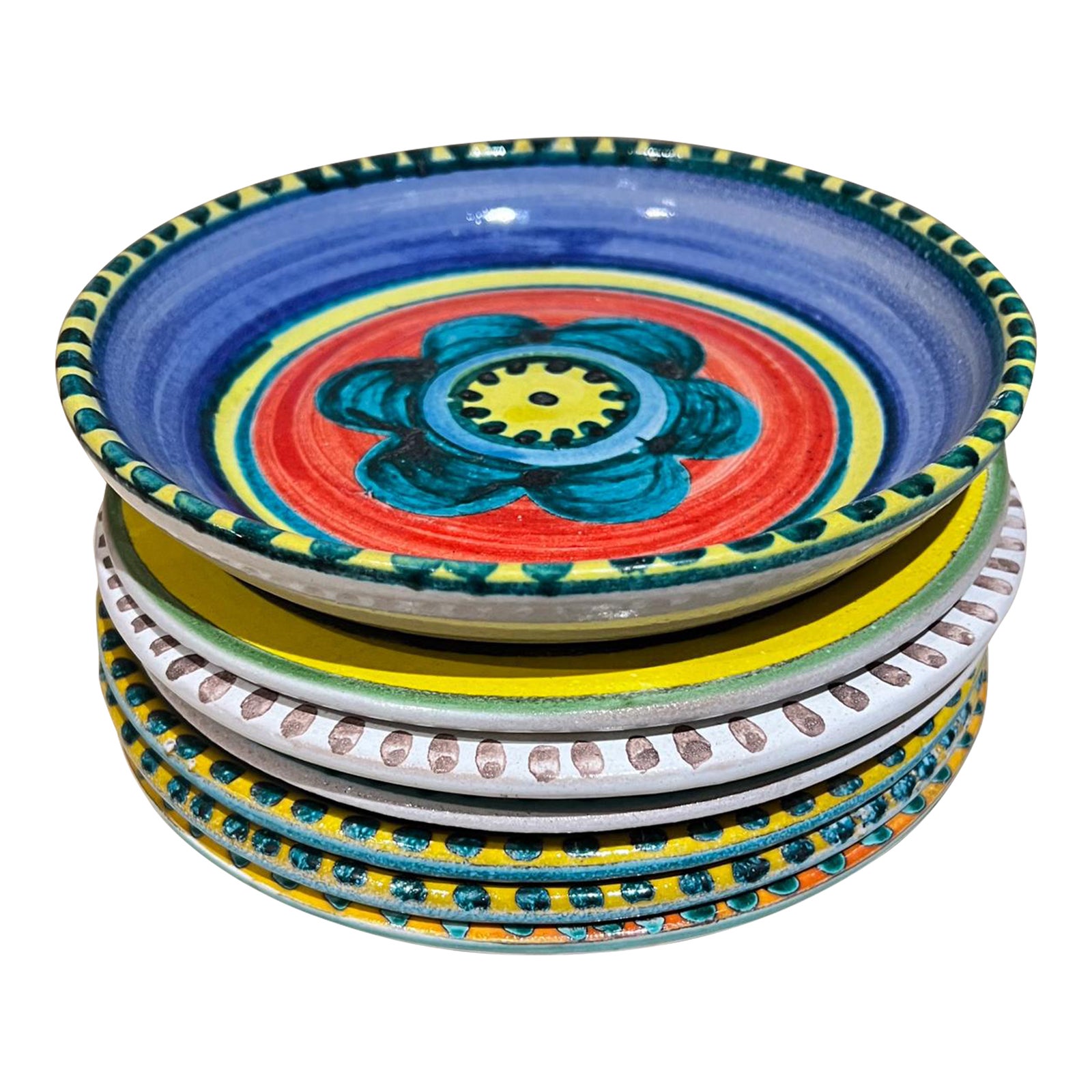 1960s Desimone Art Pottery Set Seven Assorted Plates Italy | Chairish