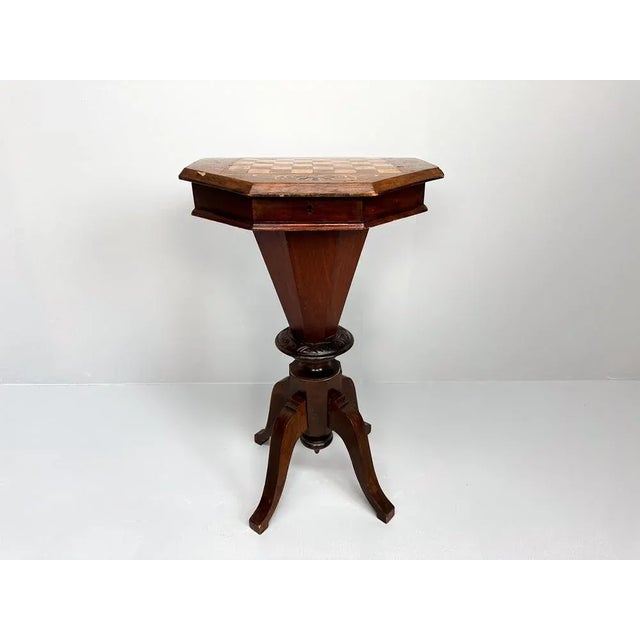 Antique Inlaid Chess Trumpet Sewing Table For Sale - Image 15 of 15