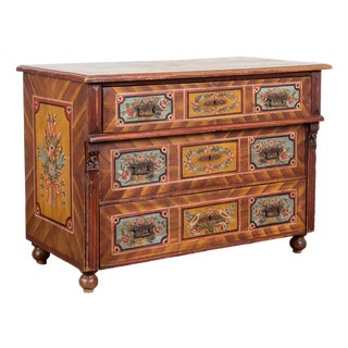 19th Century Original Hand Painted Large Pine Chest of Three Drawers From Hungary For Sale