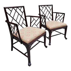 Pair of Vintage Baker Furniture Historic Charleston Collection Faux Bamboo Chinese Chippendale Armchairs