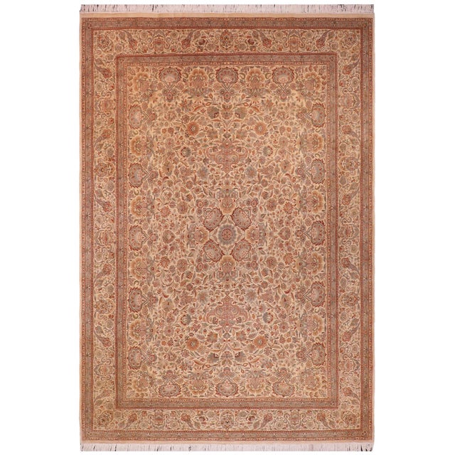 Shabby Chic 1990's Floral Pak-Persian Ivory/Ivory Wool Rug - 8'11'' X 12'5'' For Sale - Image 9 of 9