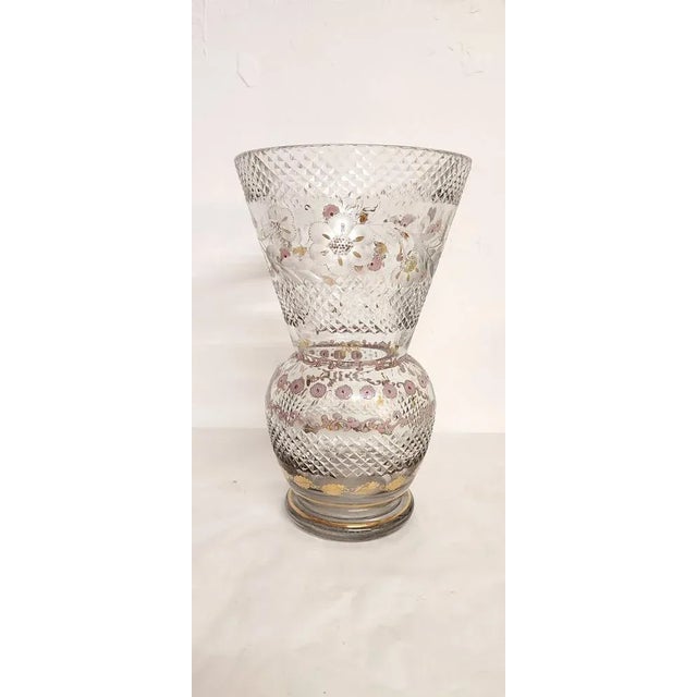 Hand Painted Carved Glass Vase, France, 1960s For Sale - Image 13 of 13