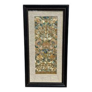 Antique Chinese Silk Embroidery Panel in Vintage Frame / Chinoiserie Style Silk Embroidery Wall Art