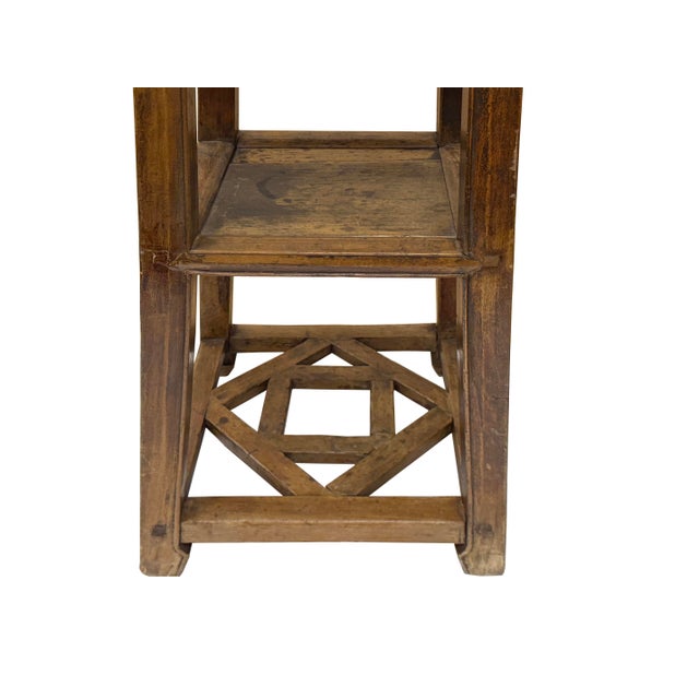 Wood Vintage Patina Square Slim Wood Pedestal Display Stand Side Table For Sale - Image 7 of 10