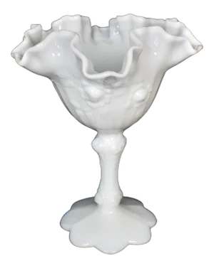 Vintage Fenton Milk Glass Small Pedestal Bowl Comport Compot Ruffled Rose Design