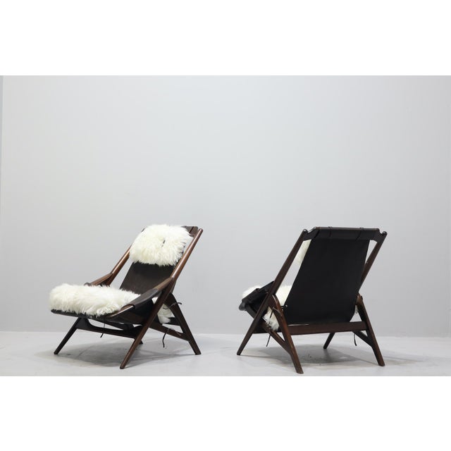 Sheepskin and Leather Armchairs with Headrests by W.D. Andersag, 1959, Set of 2 For Sale - Image 10 of 17