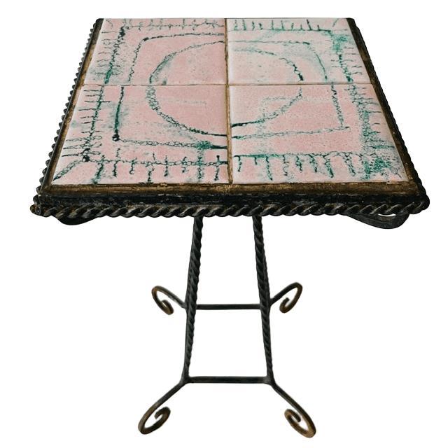 Mid-Century Plant Table in Pink Ceramic and Wrought Iron, 1960s For Sale - Image 9 of 9
