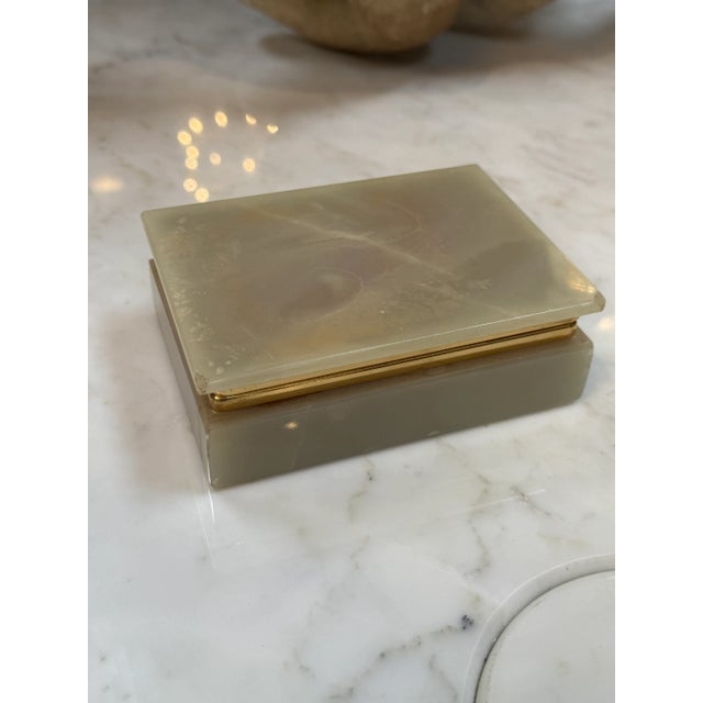 Italian Onyx and Brass Jewelry Box With Velvet Lining, 1960 For Sale - Image 4 of 8
