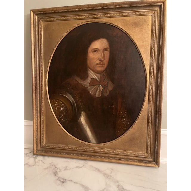 Traditional Antique English Oil Painting Portrait of Gent in Armor Circa 1820 For Sale - Image 3 of 9