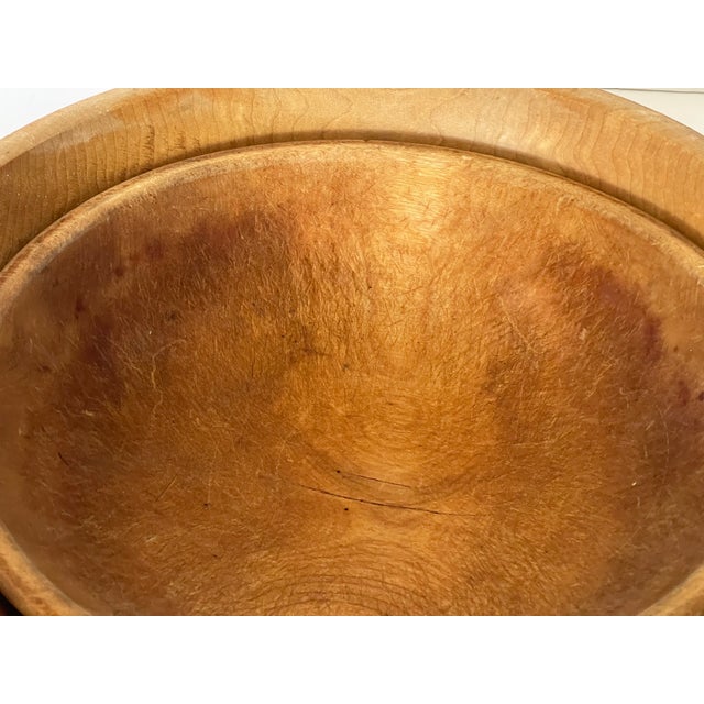 2 PCS Vintage Folk Art Wood Dough Fruit Bowls Handcarved Oval For Sale In Miami - Image 6 of 6