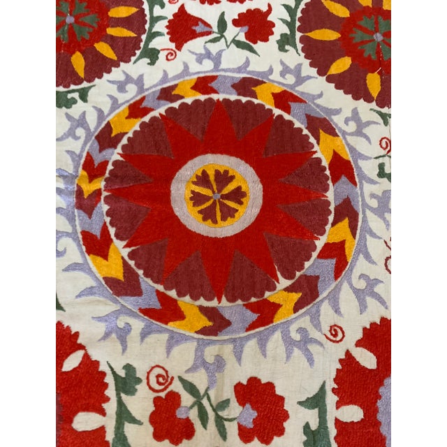 Vintage Colorful Hand Embroidered Floral Pommagranite Suzani Textile Bukhara Uzbekistan For Sale - Image 11 of 13