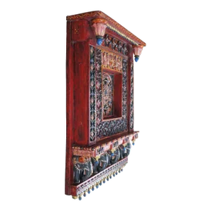 Vintage 1960s Indian Jharokha Figural Elephant Wall Hanging Shelf Prayer Altar Window