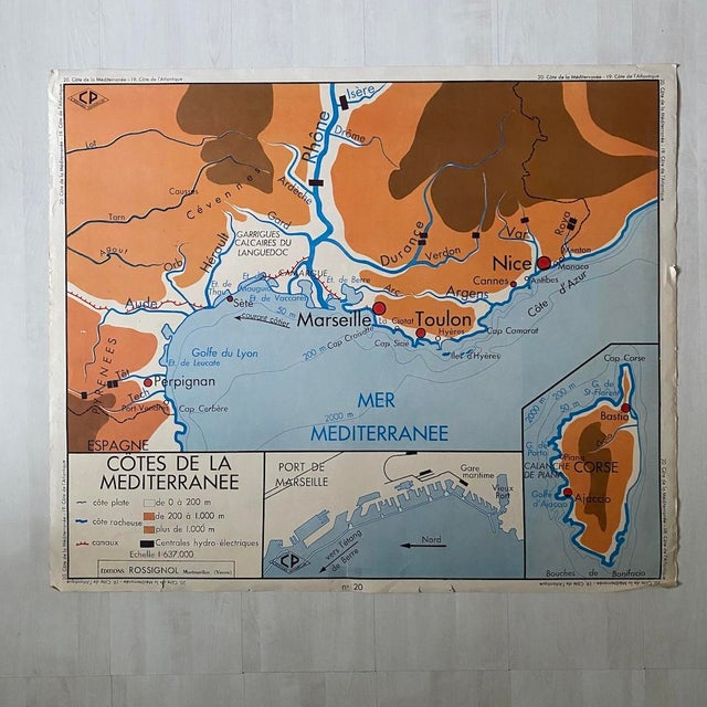 Vintage School Map of Atlantic and Mediterranean Coasts, 1950s For Sale - Image 9 of 9