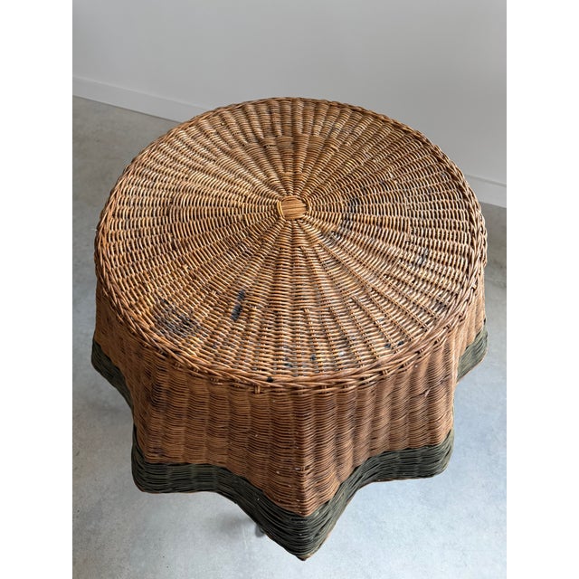 Wood Ghost Draped Wicker Tromp l'Oeil Table + 2 Bistro Chairs, Bohemian Hand Woven For Sale - Image 7 of 12