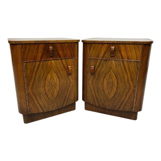 Art Deco Walnut Bedside Tables, 1930s, Set of 2 For Sale