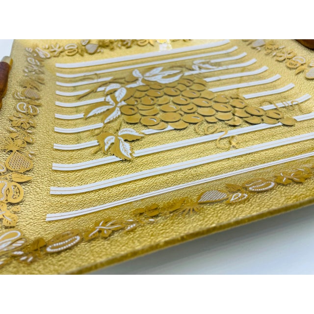 Mid 20th Century Marcel Guval Mid-Century Golden Glass Platter Tray With Wood Handles For Sale In Los Angeles - Image 6 of 13