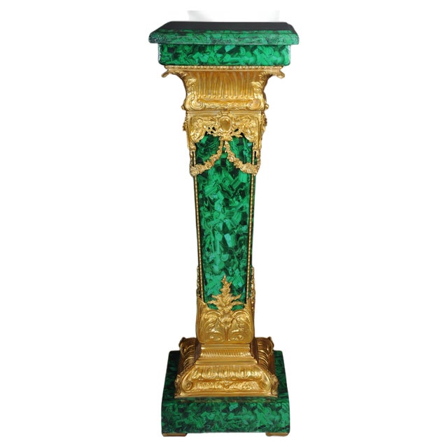 Napoleon III Marble Column with Malachite Bronze For Sale