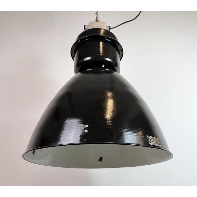 Metal Large Industrial Black Factory Pendant Lamp from Elektrosvit, 1960s For Sale - Image 7 of 18