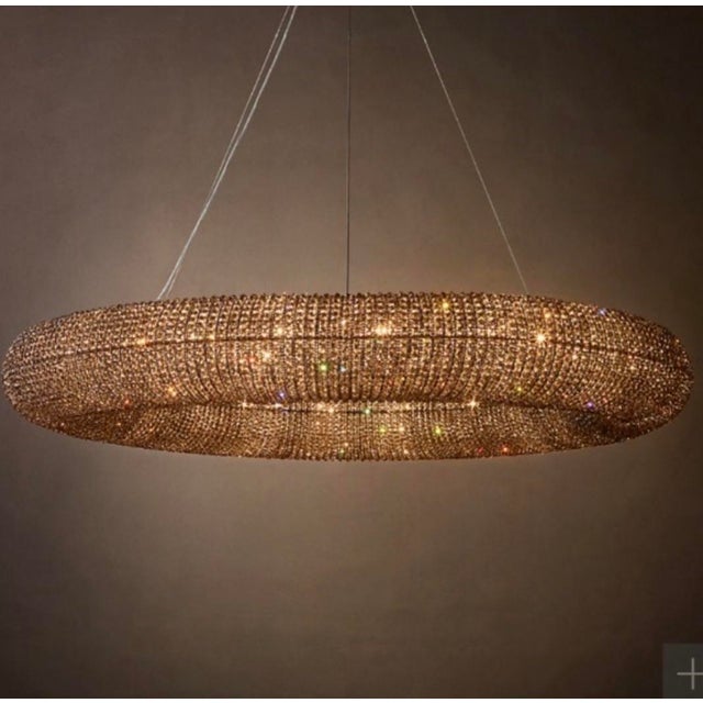 Contemporary Rh Restoration Hardware Crystal Halo Smoke Round Led Chandelier – 41” For Sale - Image 3 of 4
