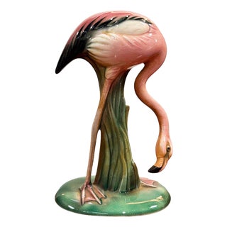 Mid 20th Century "Drinker" Pink Flamingo Ceramic Tabletop Sculpture Will George For Sale