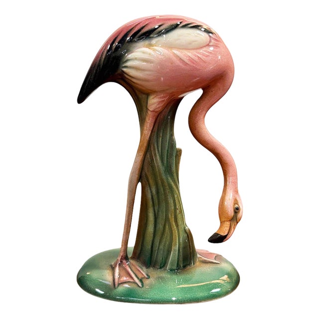 Mid 20th Century "Drinker" Pink Flamingo Ceramic Tabletop Sculpture Will George For Sale