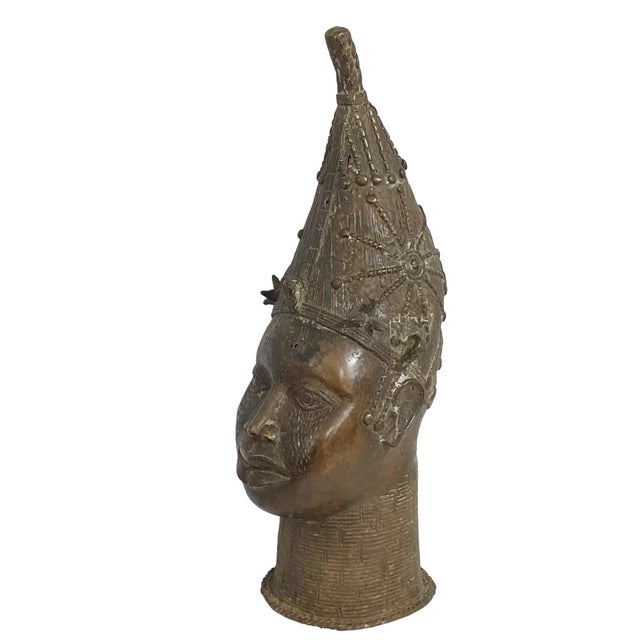 Vintage Large Benin Bronze Head of a Queen Nigeria 21.5" H For Sale - Image 4 of 8