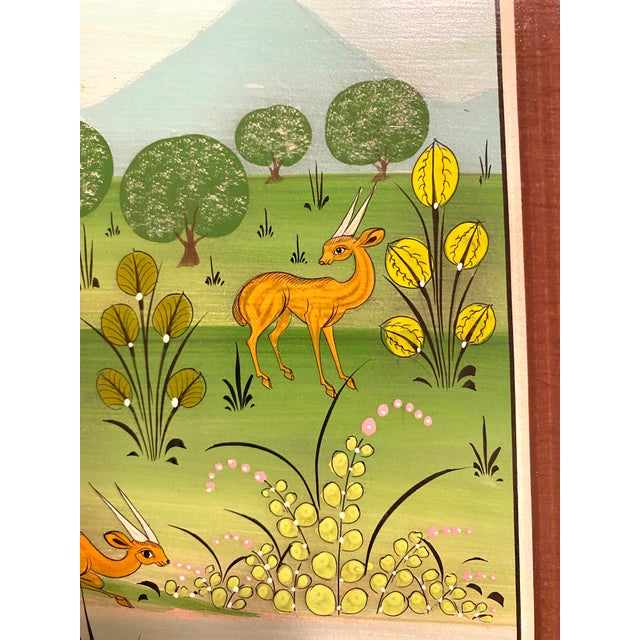 Mid 20th Century Arturo Alcala Mexican Folk Art Painting – Landscape With Birds, Deer, Elephants, Toucans, & Wildlife For Sale In San Francisco - Image 6 of 15